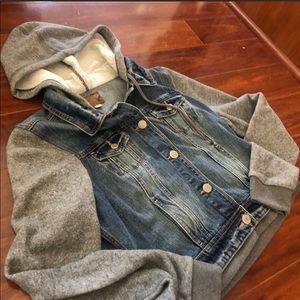 American Eagle Outfitters Denim Jean Jacket Gray Hoodie Size Large